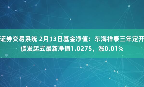 证券交易系统 2月13日基金净值：东海祥泰三年定开债发起式最新净值1.0275，涨0.01%