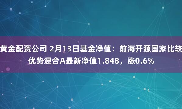 黄金配资公司 2月13日基金净值：前海开源国家比较优势混合A最新净值1.848，涨0.6%