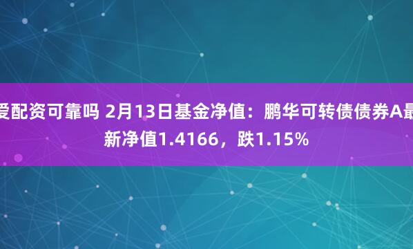 爱配资可靠吗 2月13日基金净值：鹏华可转债债券A最新净值1.4166，跌1.15%